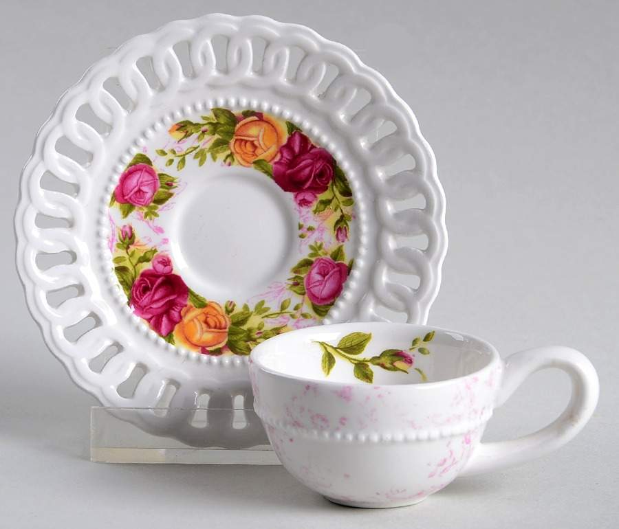 Old Country Roses Pierced (Giftware) Miniature Cup and Saucer Set by Royal Albert-1