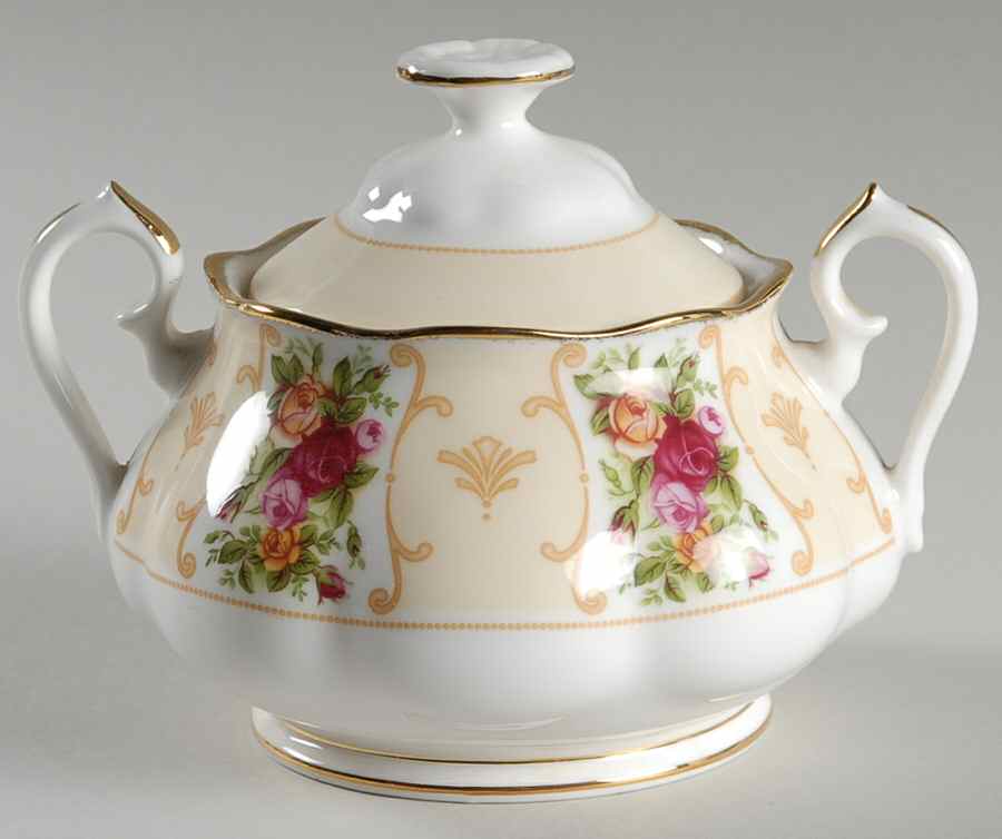 Rose Cameo Peach Sugar Bowl & Lid by Royal Albert-1