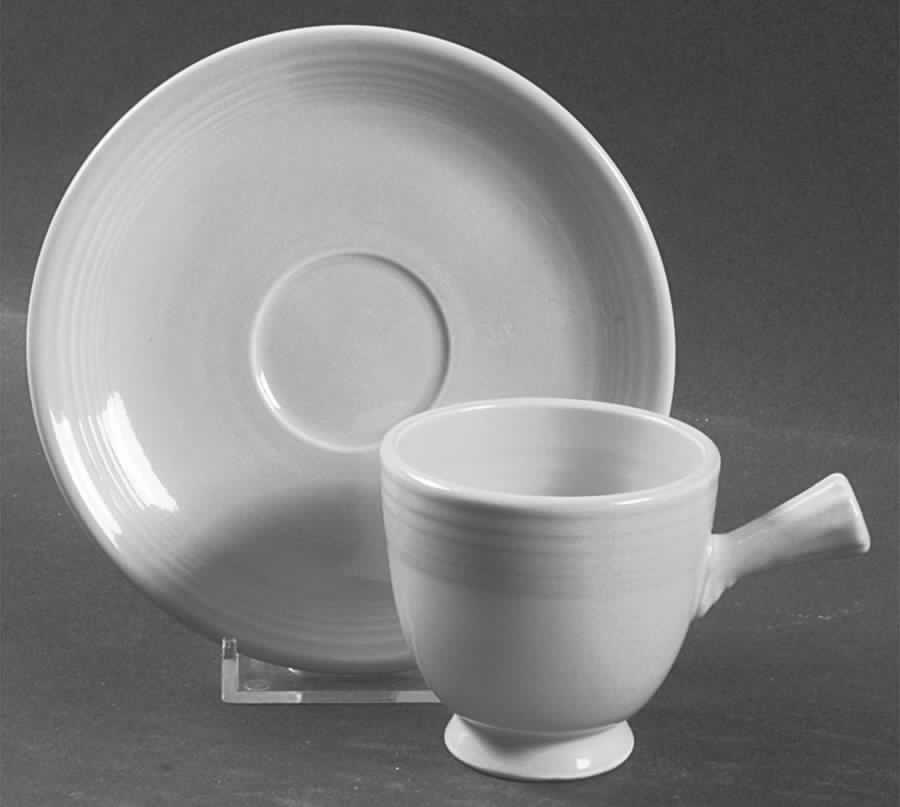 Fiesta Red Stripe Ivory (Older) Stick Handle Demitasse Cup & Saucer Set by Homer Laughlin -1