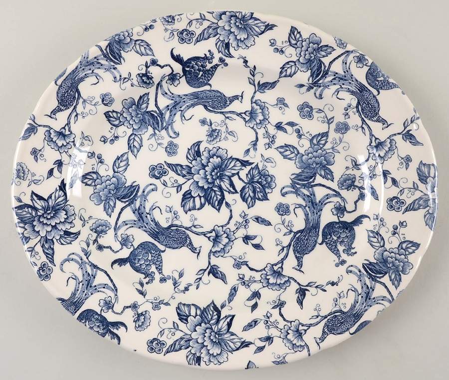 Exotic Bird Blue 13" Oval Serving Platter by Ravensdale-1