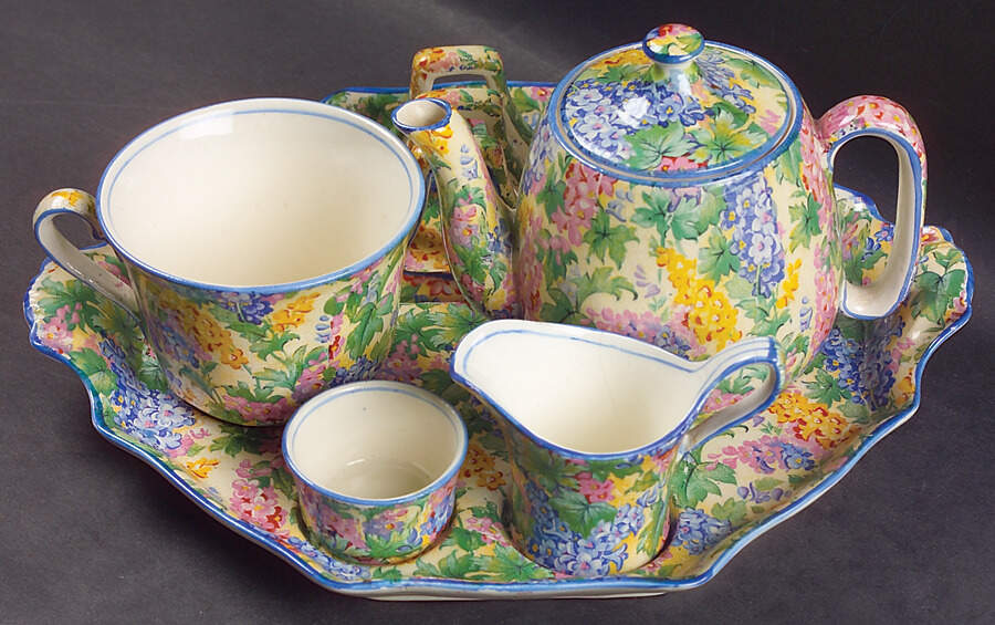 Somerset (Blue Trim) 6-Piece Breakfast Set (Flat Cup) by Royal Winton-1