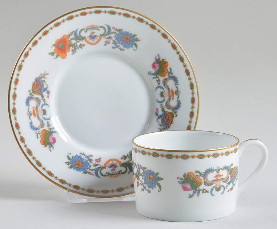 Vieux Chine (Empire, White) Flat Cup & Saucer Set by Raynaud-1
