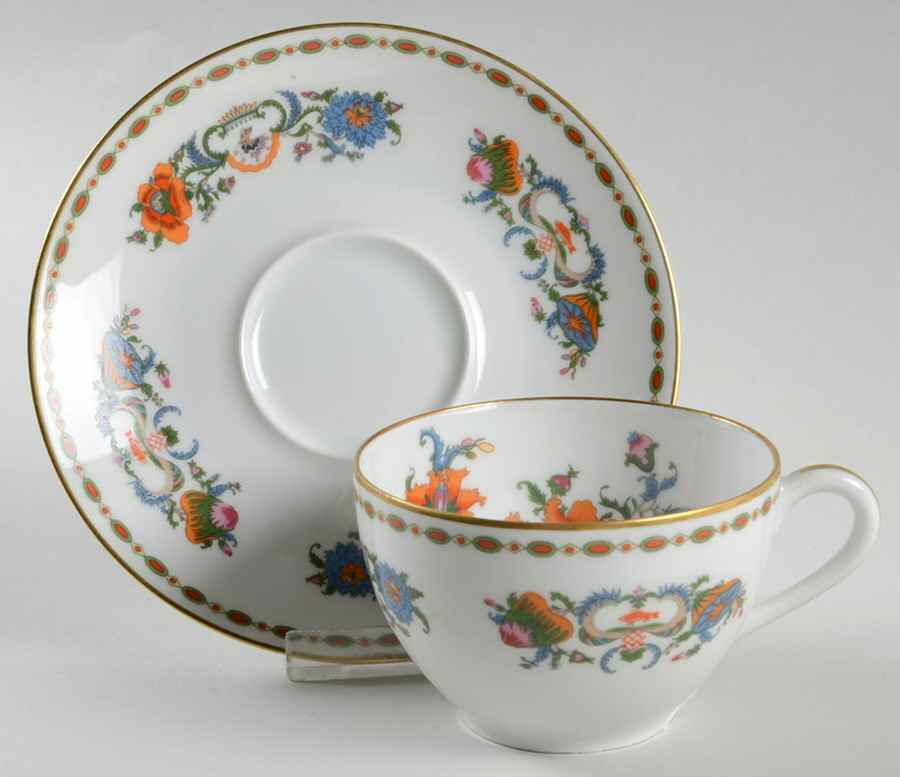 Vieux Chine (Empire, White) Flat Cup & Saucer Set by Raynaud-1