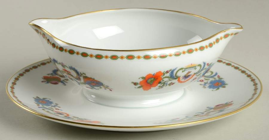 Vieux Chine (Empire, White) Gravy Boat with Attached Underplate by Raynaud-1