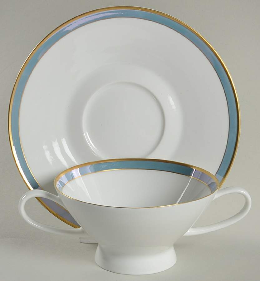 Gala Blue (Classic Rose Collection) Footed Cream Soup Bowl & Saucer Set by Rosenthal - Continental-1