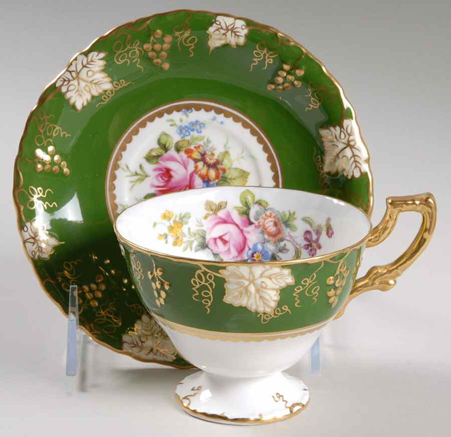 Vine Emerald Footed Cup & Saucer Set by Royal Crown Derby-1