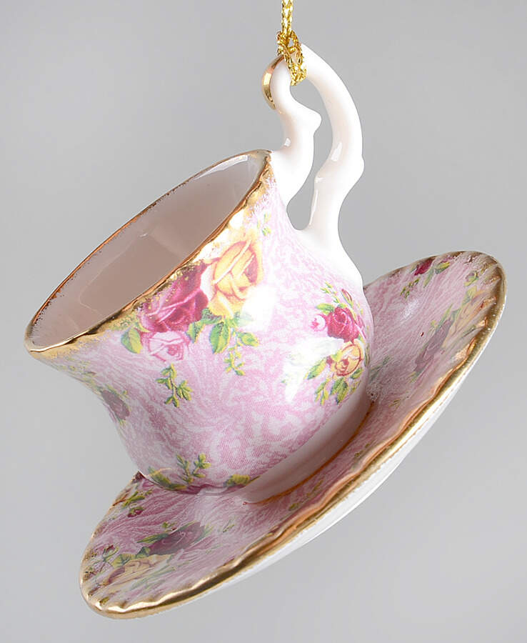 Dusky Pink Lace Teacup & Saucer Ornament by Royal Albert-1