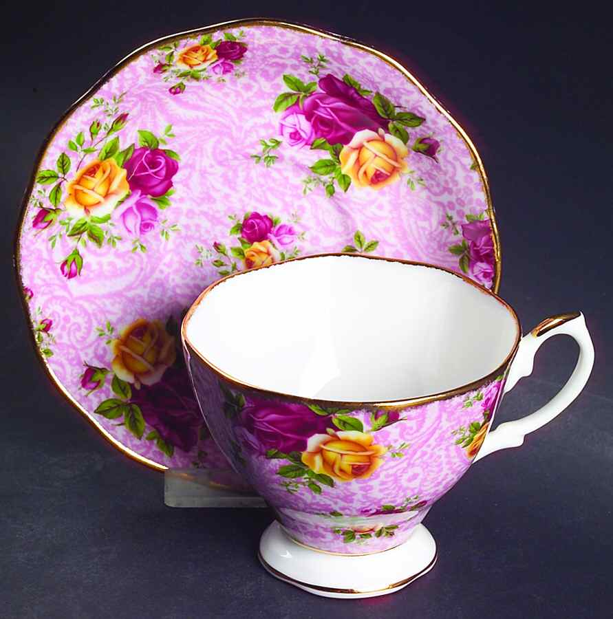 Dusky Pink Lace Footed Cup & Saucer Set by Royal Albert-1