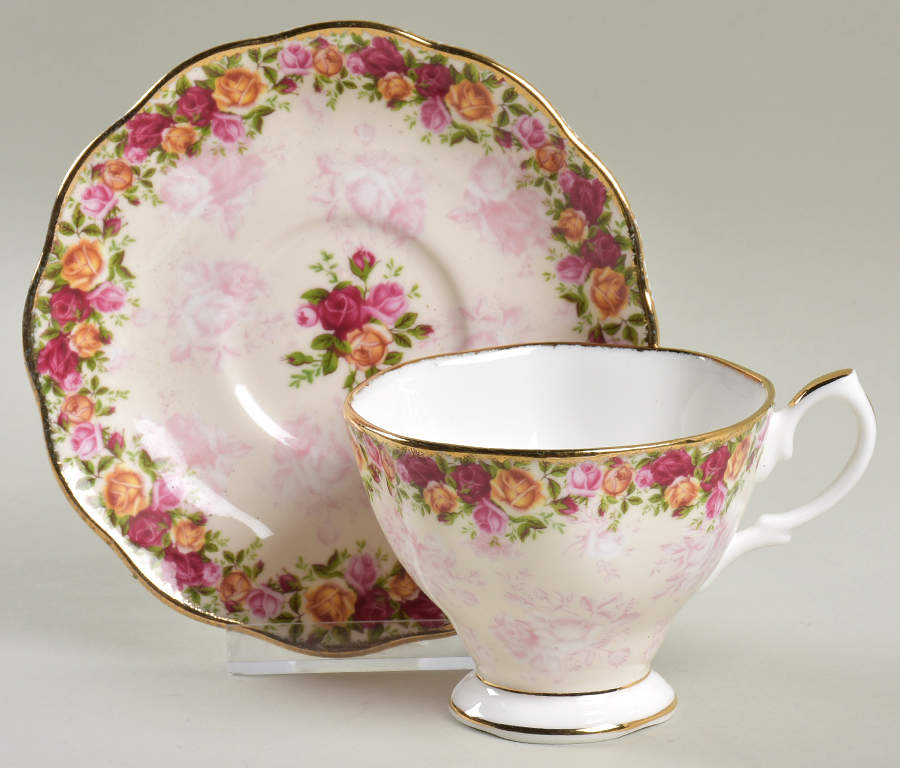 Peach Damask Footed Cup & Saucer Set by Royal Albert-1