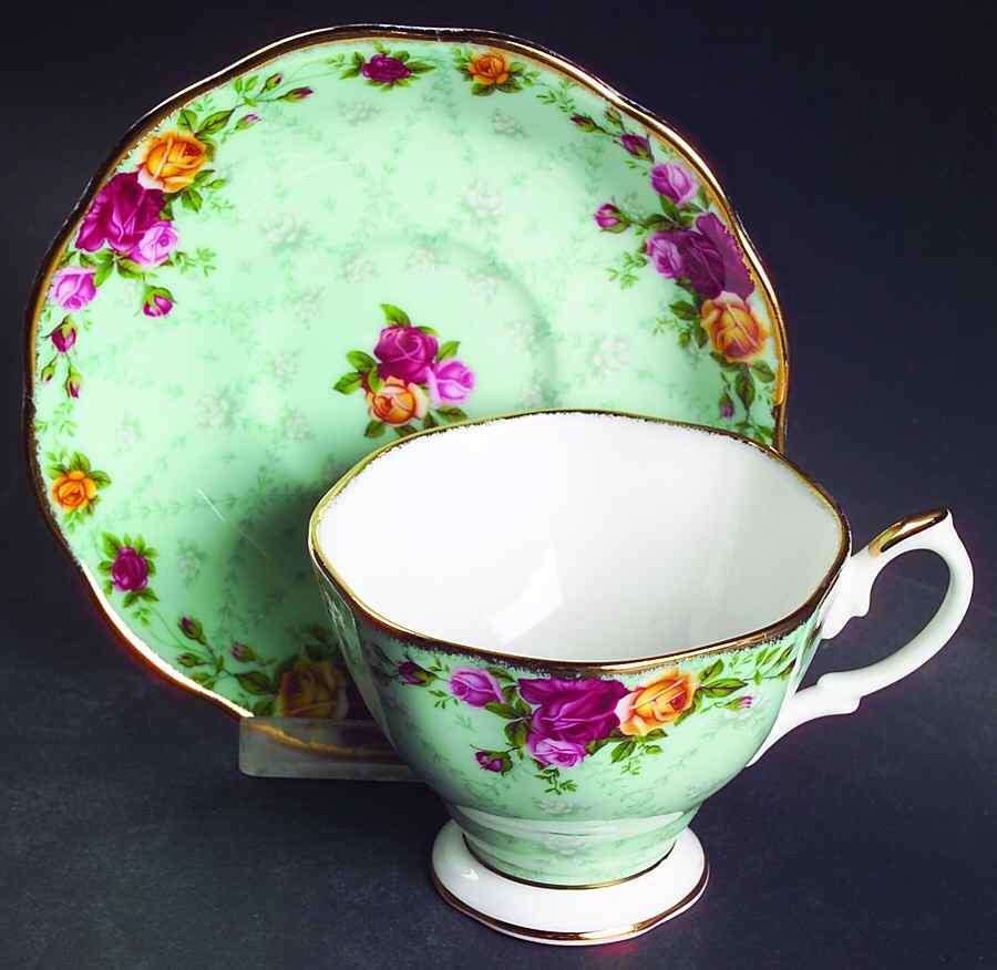 Peppermint Damask Footed Cup & Saucer Set by Royal Albert-1