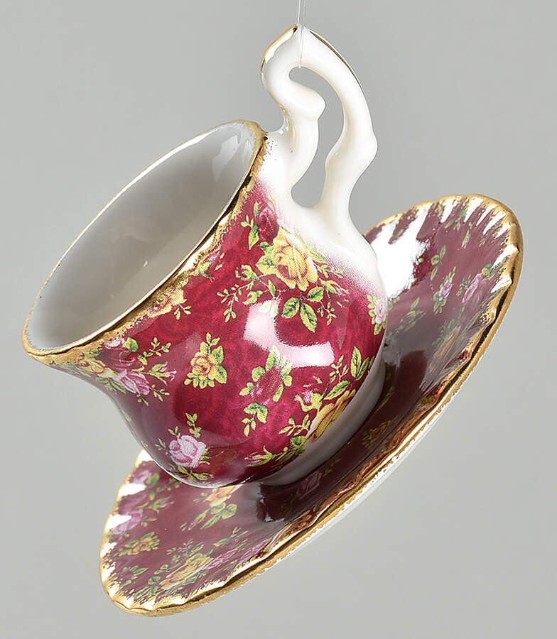 Ruby Lace Teacup & Saucer Ornament by Royal Albert-1