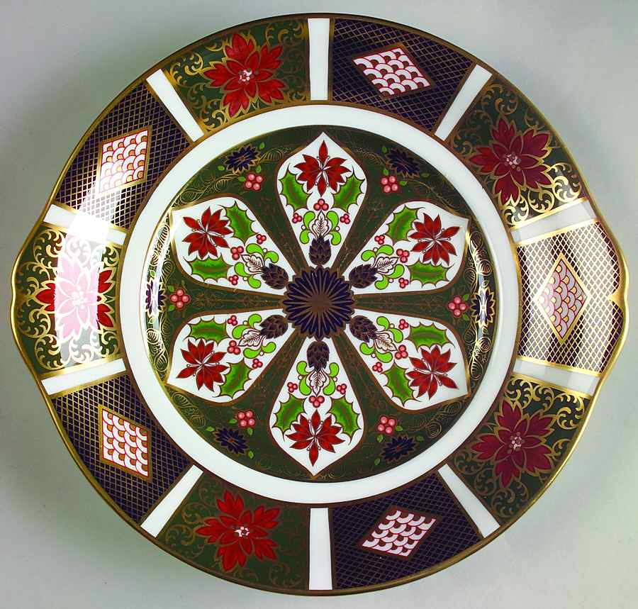 Old Imari Holiday Handled Cake/Pastry Plate by Royal Crown Derby-1