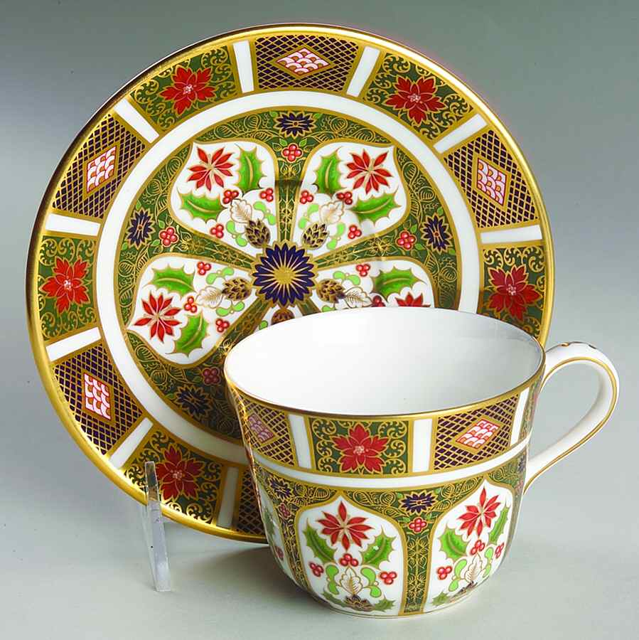 Old Imari Holiday Flat Cup & Saucer Set by Royal Crown Derby-1
