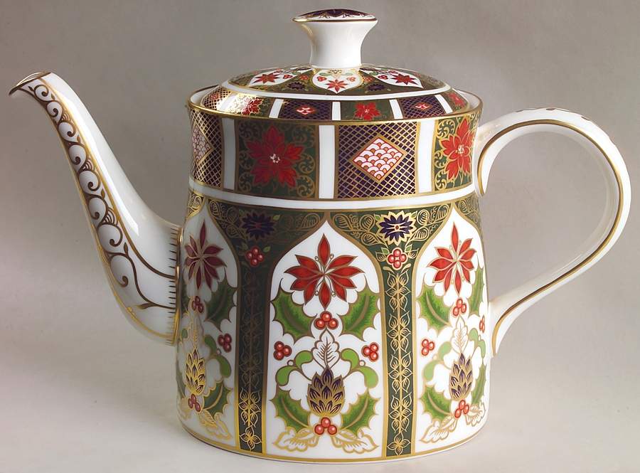 Old Imari Holiday Teapot & Lid by Royal Crown Derby-1