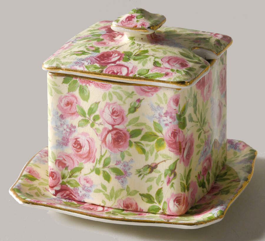 June Roses (Gold Trim) Jam/Jelly & Lid W/Underplate by Royal Winton-1