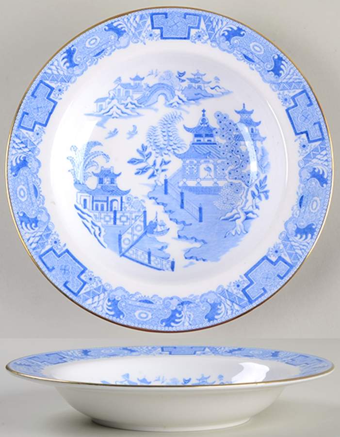 B389 Light Blue Large Rim Soup Bowl by Royal Worcester-1