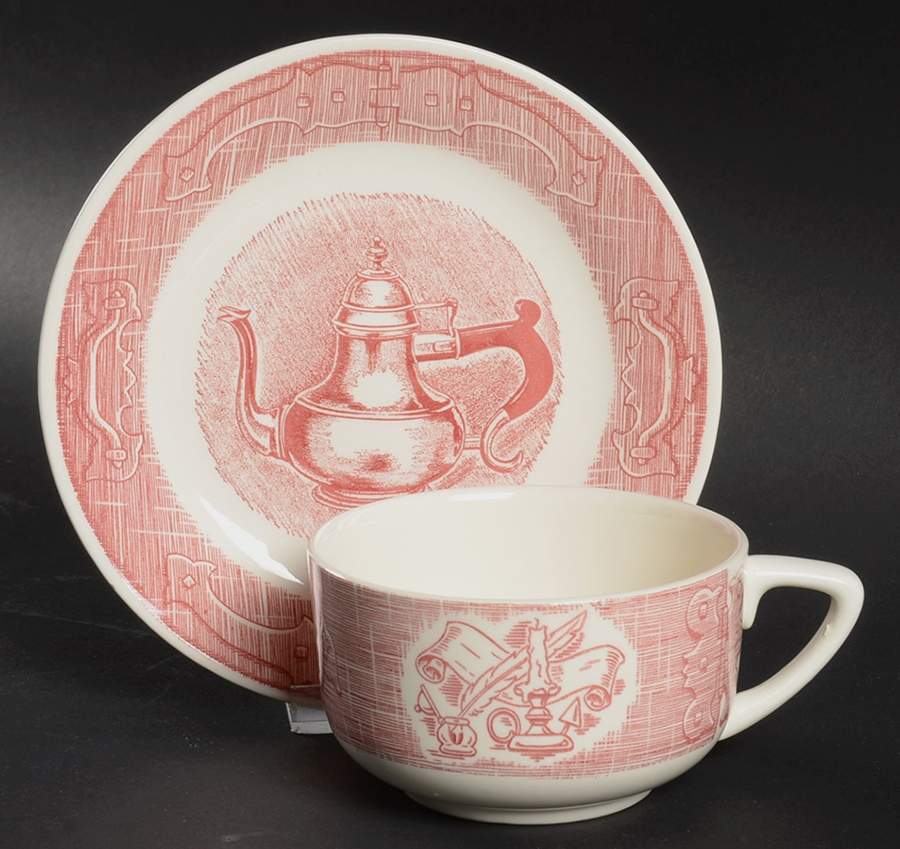 OLD CURIOSITY SHOP, THE (PINK) Flat Cup & Saucer Set by Royal (USA)-1