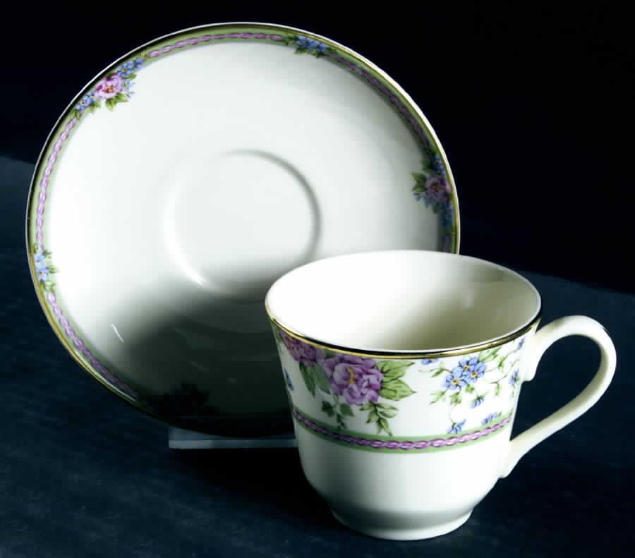 Amelia (Ivory Background) Flat Cup & Saucer Set by Royal Doulton-1