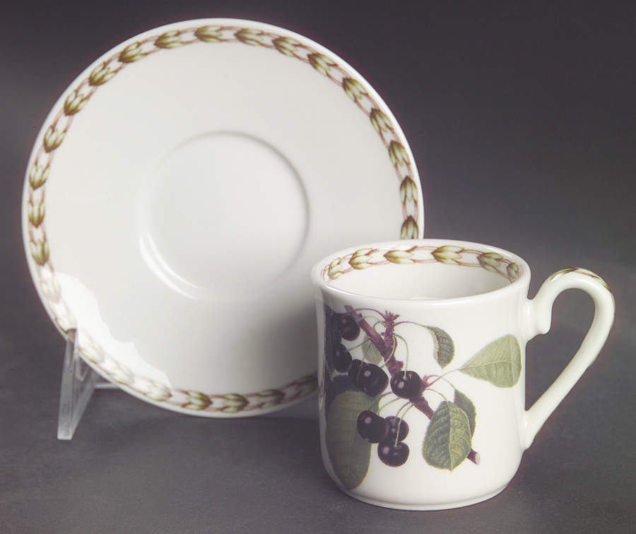 Hooker's Fruit (Fine China, Not Made in England) Flat Demitasse Cup & Saucer Set by Rosina-Queens-1