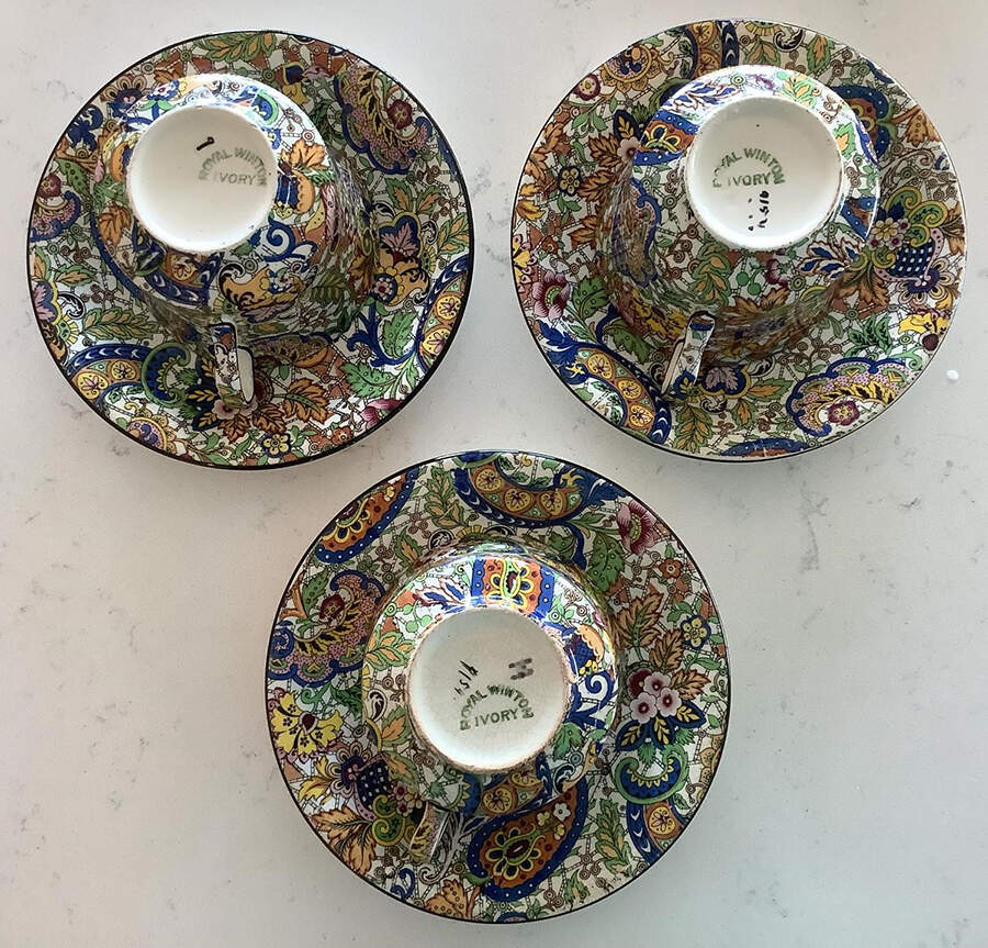 Paisley Blue Flat Cup & Saucer Set by Royal Winton-1