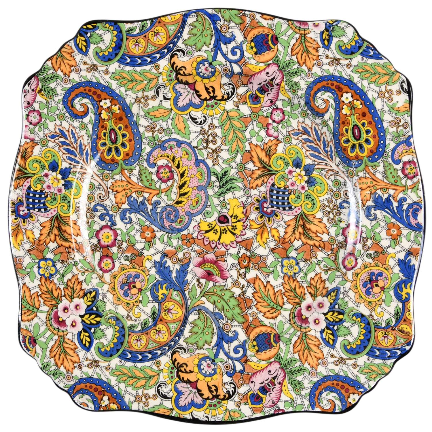 Paisley Blue Square Salad Plate by Royal Winton-1