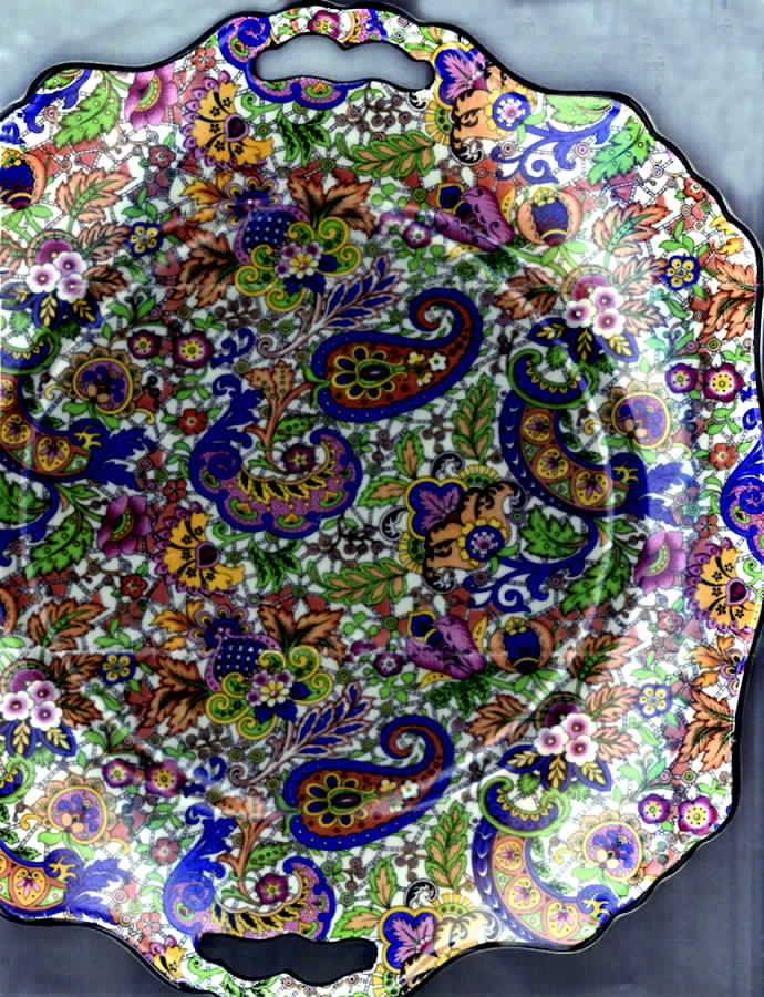 Paisley Blue Square Handled Cake Plate by Royal Winton-1