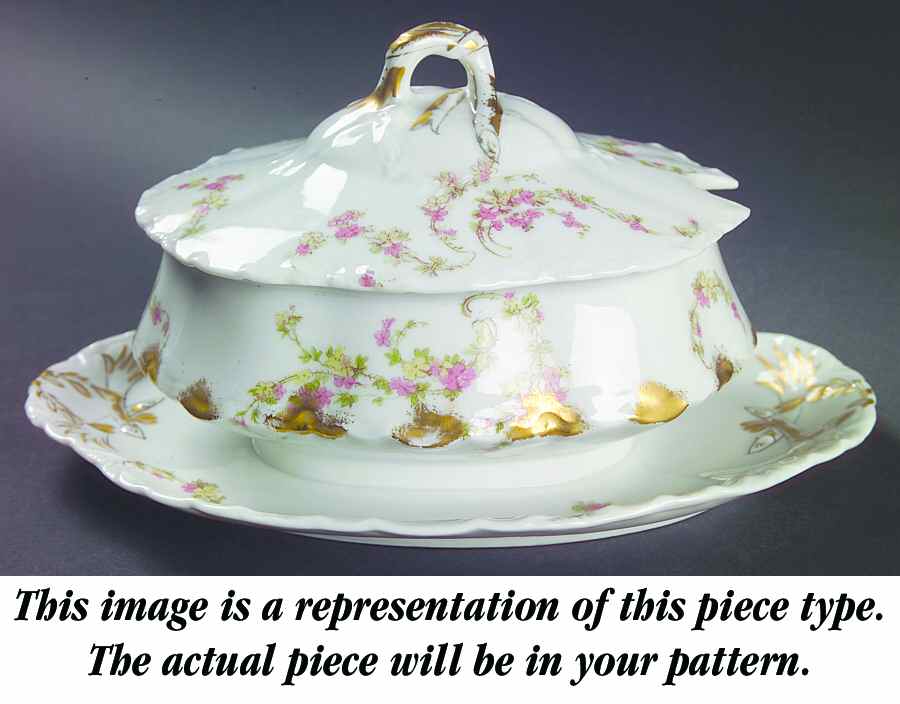 Haviland's Holly Gravy Boat w/Attached Underplate & Lid by Haviland-1