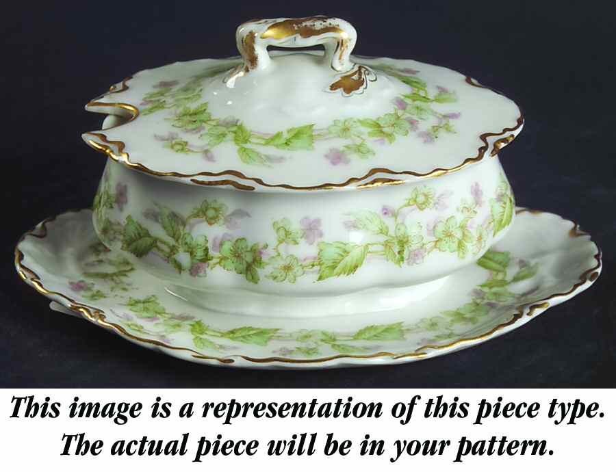 Haviland's Holly Oval Mustard W/Lid & Attached Underplate by Haviland-1