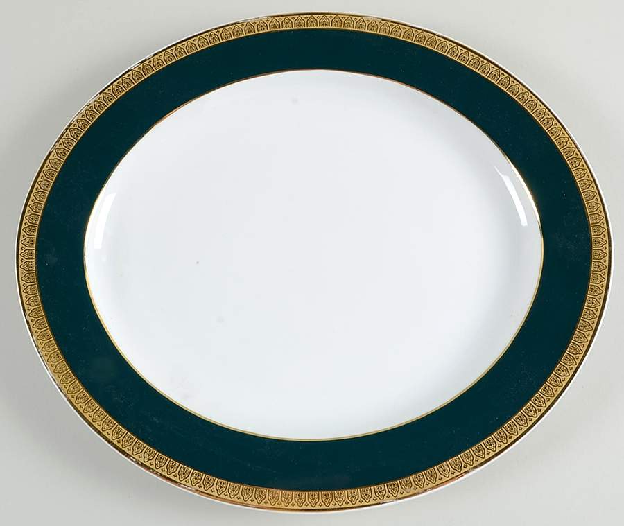 Royal Collection Emerald Green 13" Oval Serving Platter by Royal Porcelain-1