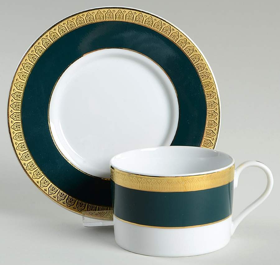 Royal Collection Emerald Green Flat Cup & Saucer Set by Royal Porcelain-1