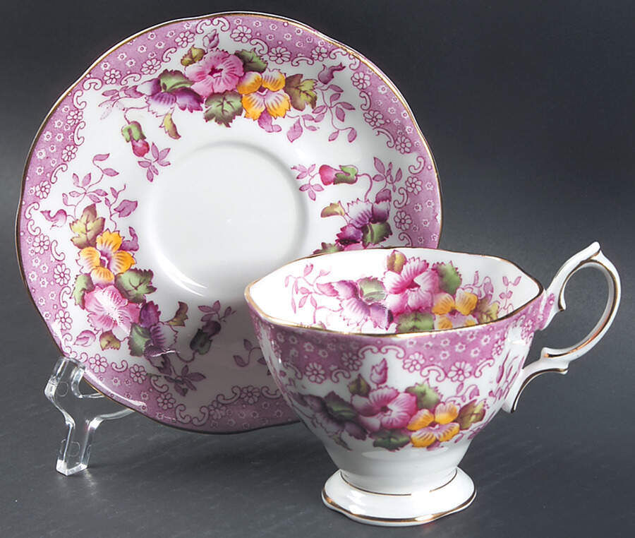Lovelace Pink Footed Cup & Saucer Set by Royal Albert-1