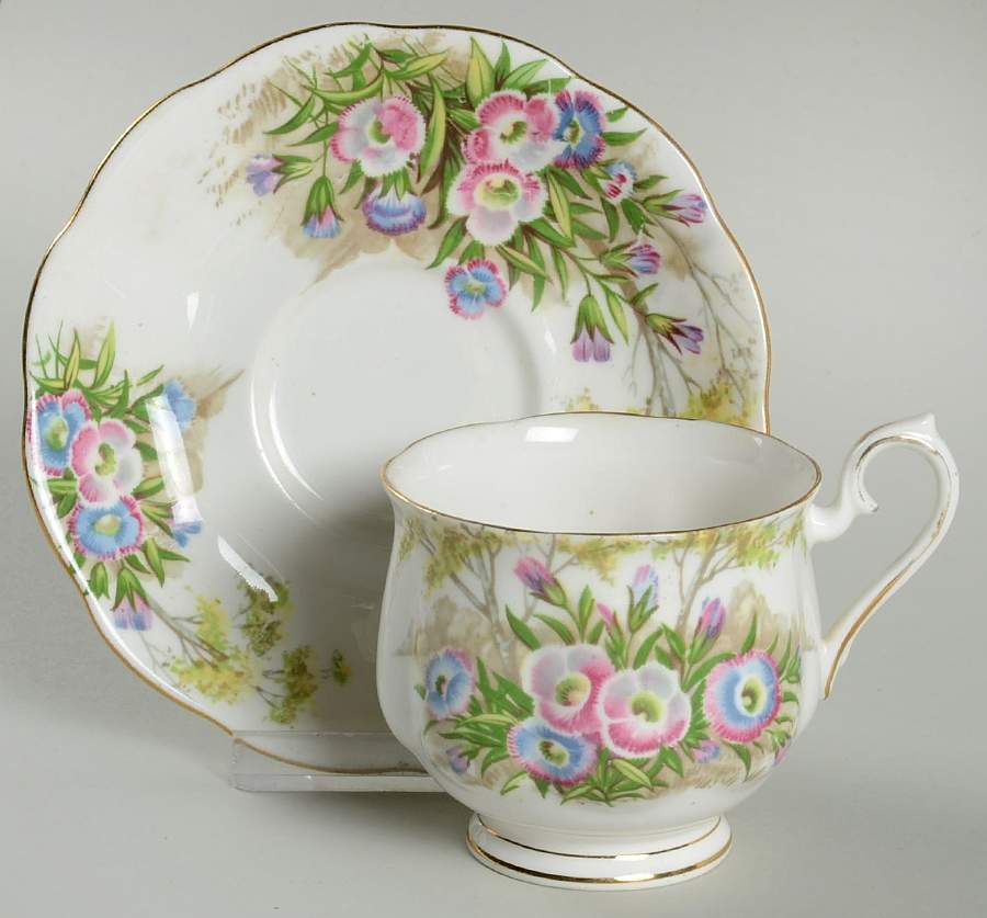 Fringed Gentian Footed Cup & Saucer Set by Royal Albert-1