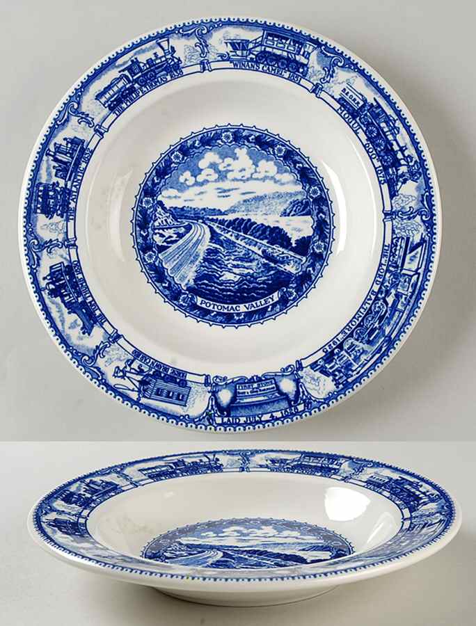 Baltimore and Ohio Railroad Blue Rim Soup Bowl by Shenango-1