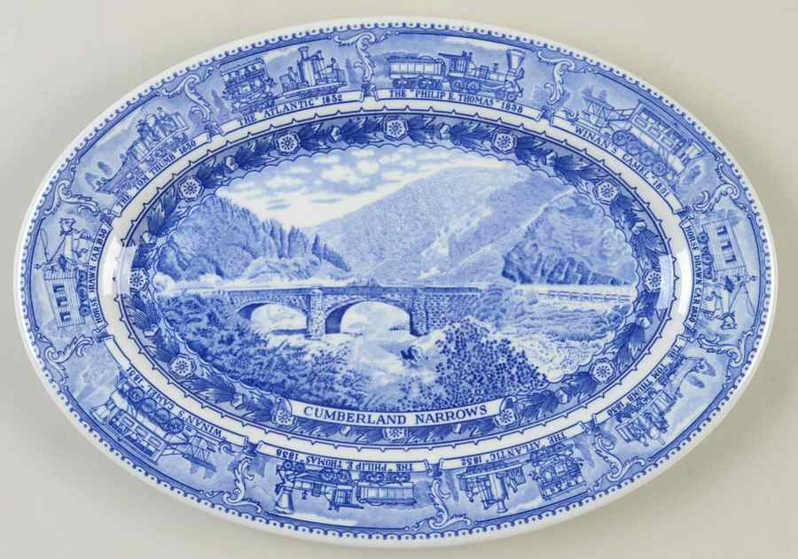 Baltimore and Ohio Railroad Blue 11" Oval Serving Platter by Shenango-1