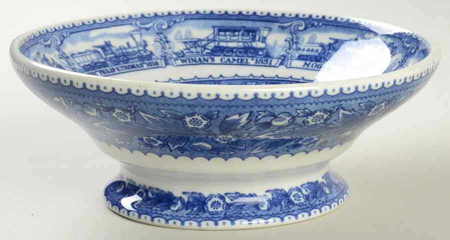 Baltimore and Ohio Railroad Blue Round Compote (Height X Width) by Shenango-1