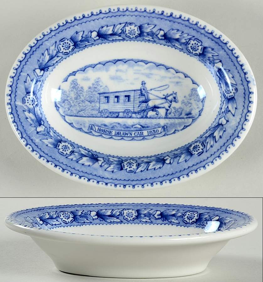 Baltimore and Ohio Railroad Blue 5" Oval Vegetable Bowl by Shenango-1