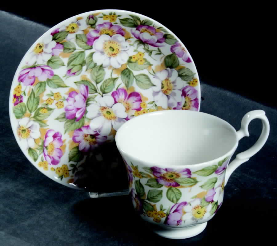 Old England Footed Cup & Saucer Set by Roy Kirkham-1