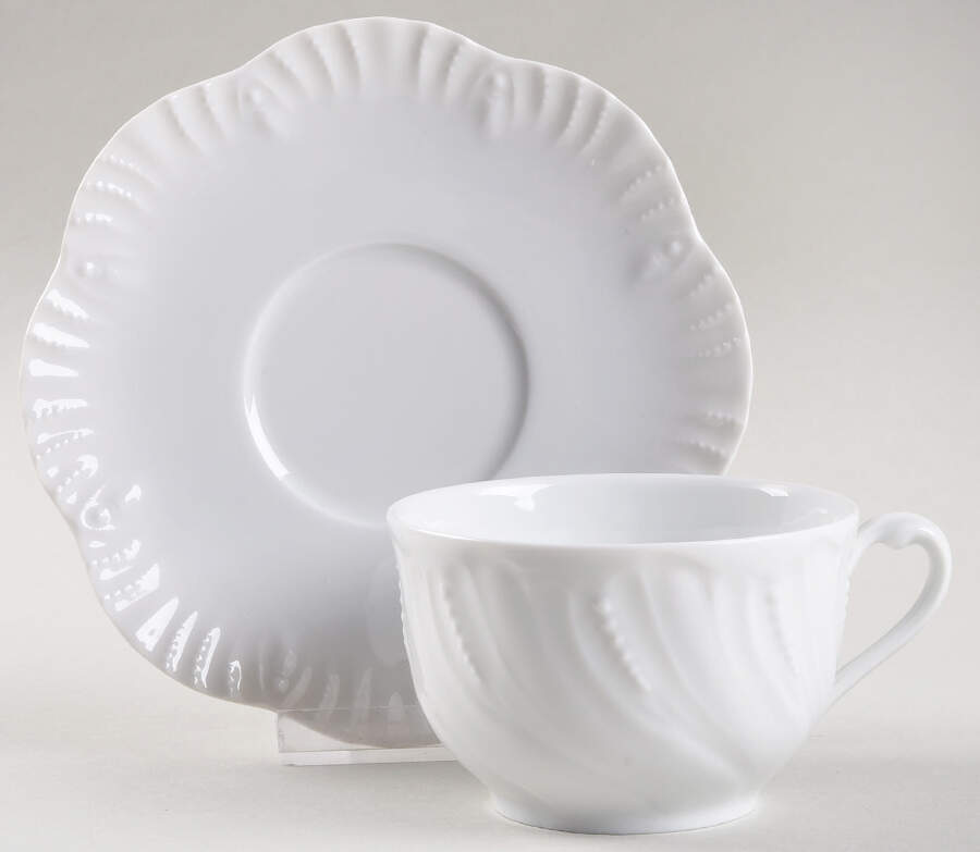 Ocean Blanc (White) Flat Cup & Saucer Set by Royal Limoges-1