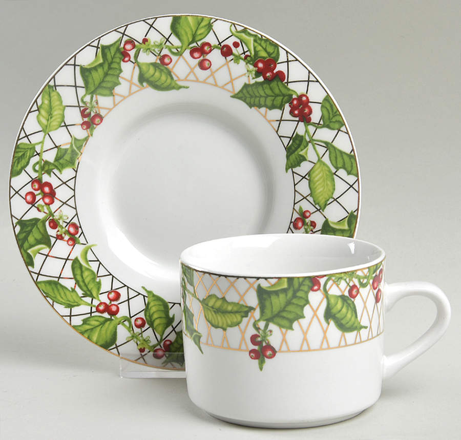 Holly Berry Flat Cup & Saucer Set by Reed & Barton-1