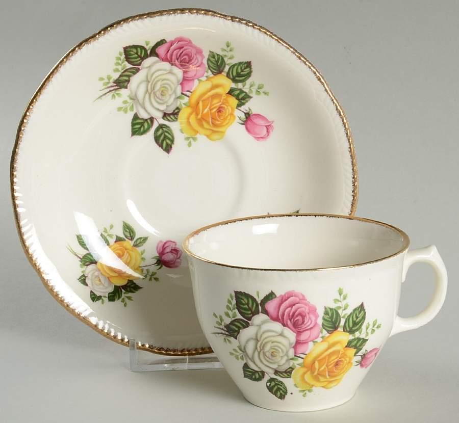 June Bouquet Flat Cup & Saucer Set by Royal Swan-1