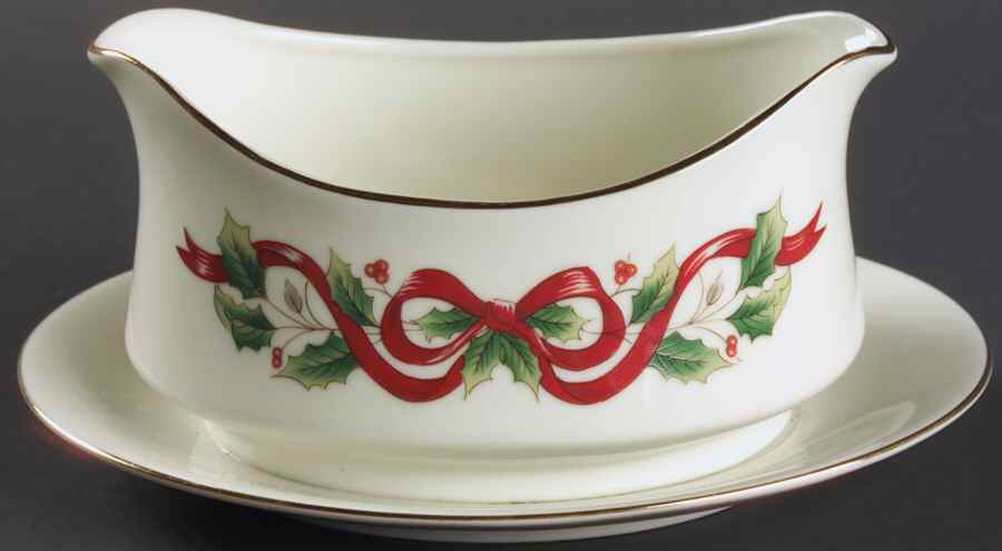 Holly Holiday Gravy Boat with Attached Underplate by Royal Limited-1