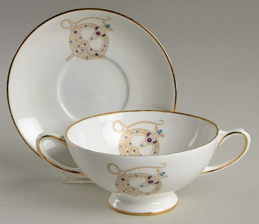 Tara Brooch (Smooth) Footed Cream Soup Bowl & Saucer Set by Royal Tara-1