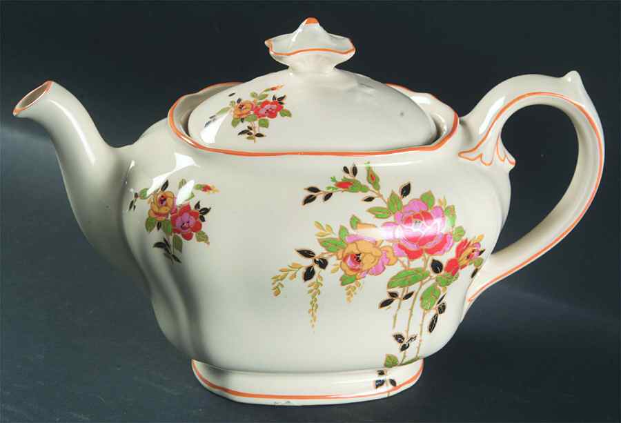 Rosslyn (Roses, Orange Trim) Teapot & Lid by Royal Doulton-1