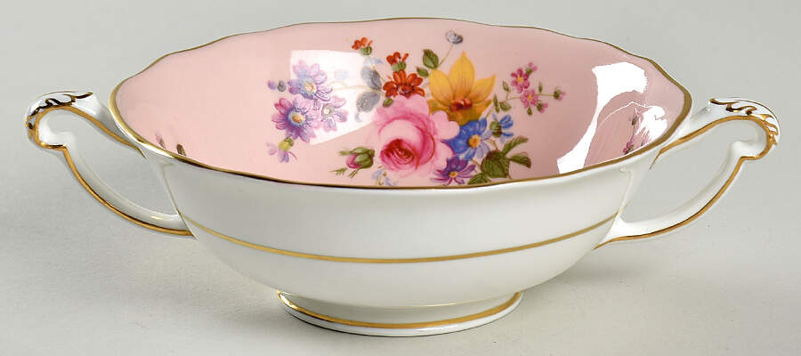 Posie Ely Chelsea (Pink Background) Footed Cream Soup Bowl by Royal Crown Derby-1