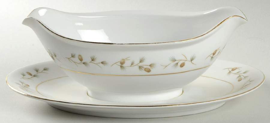 Whispering Pine Gravy Boat with Attached Underplate by Rose (Japan)-1