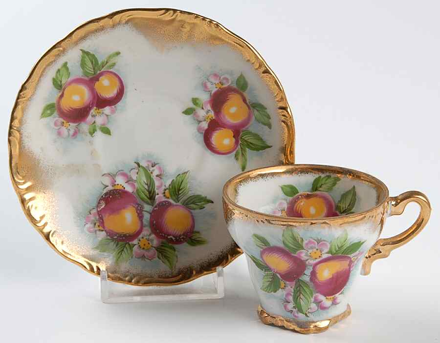 Apple Blossom Footed Demitasse Cup & Saucer Set by Royal Crown (Japan)-1