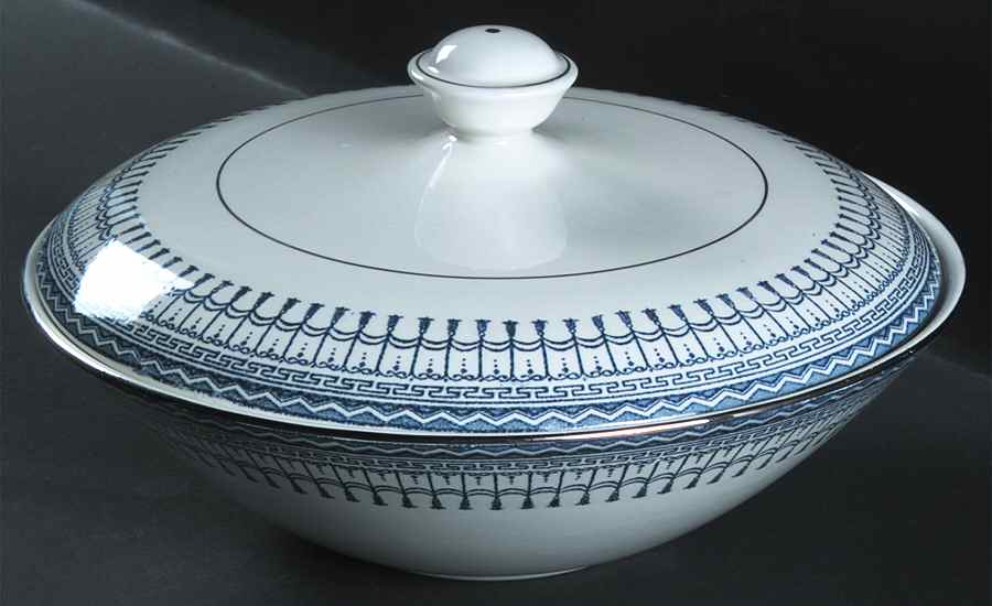 Venetian Blue (Platinum Trim) Round Covered Vegetable by Ridgway (Ridgways)-1