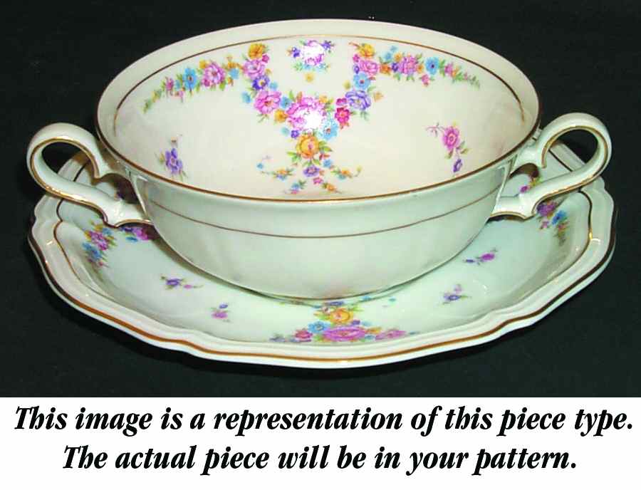 2664 (Chippendale, Cream, Green Trim) Flat Cream Soup Bowl & Saucer Set by Rosenthal - Continental-1