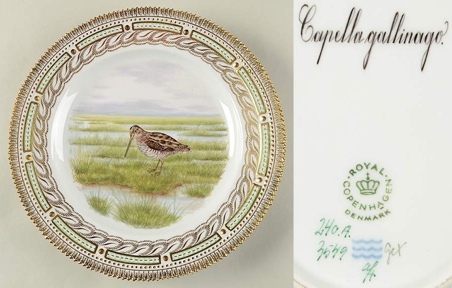 Flora Danica Game Series (Birds) Feathered Dinner Plate-Capella gallinago/Snipe by Royal Copenhagen-1