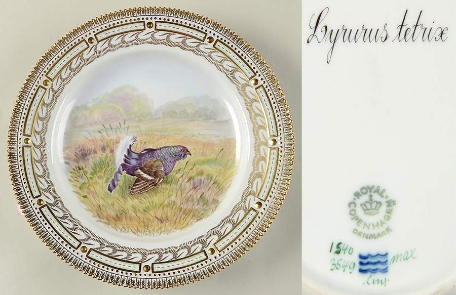 Flora Danica Game Series (Birds) Feathered Dinner Plate-Lyrurus tetrix/Black Grouse by Royal Copenhagen-1